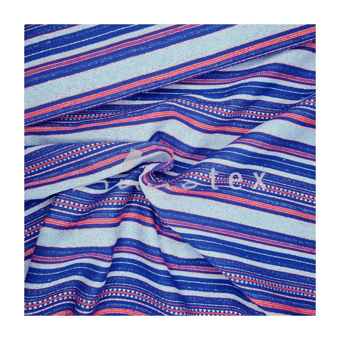 Jacquard-Stoff Streifen blau-rot-grau-silber