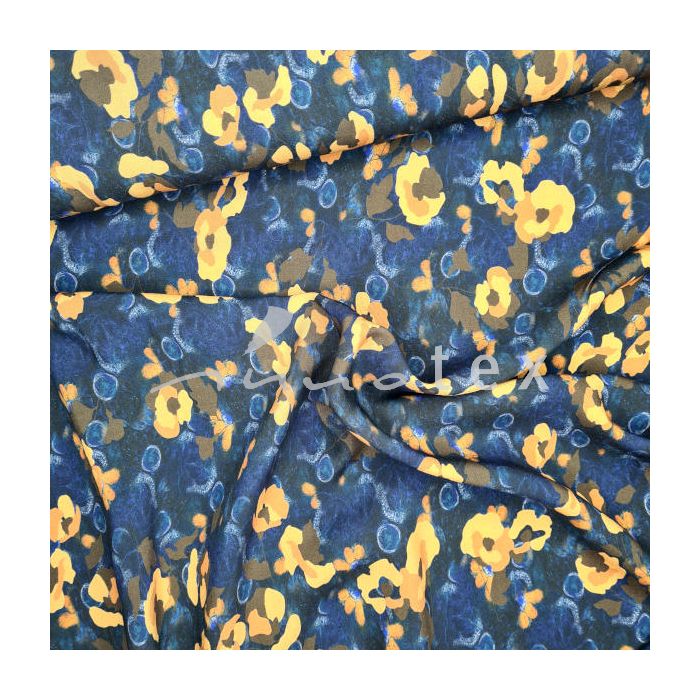 Viskosestoff Blumen blau-ocker