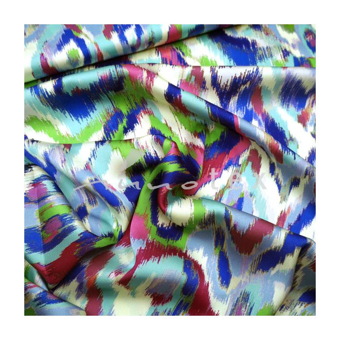 ITALIEN: Satin "Silk Touch", IKAT blau