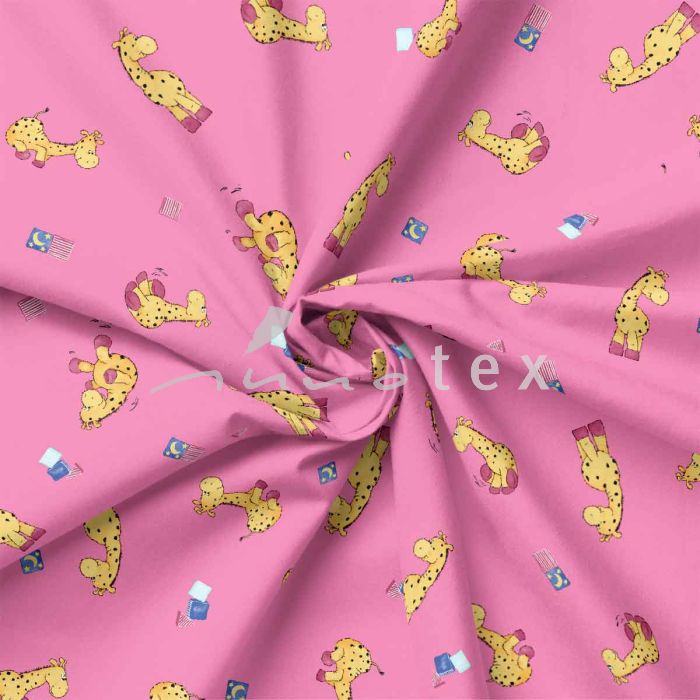 French Terry, Sweatware, fröhliche Giraffe, rosa