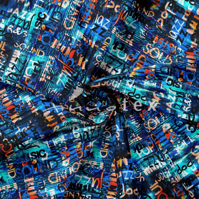 Viskose, Jersey, Stoffe, Graffiti, blau