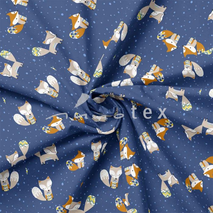 French Terry, Sweatware, Füchse, blau
