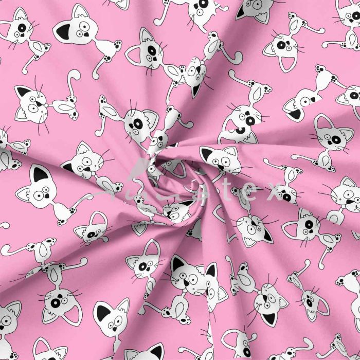 French Terry, Sweatware, freche Katzen, rosa