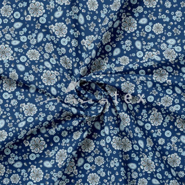 blau, floral, satin