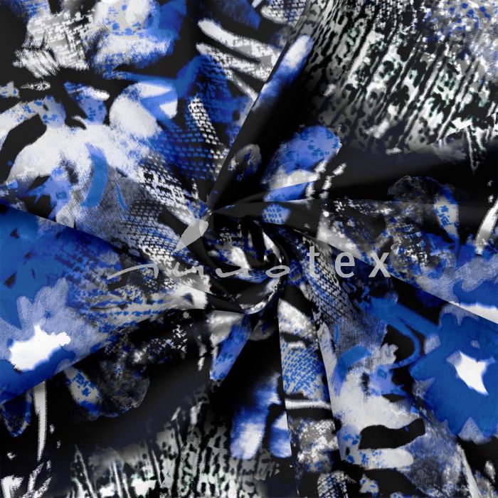 Viskose, Jersey, Stoffe, blau, grafisch, Blumen