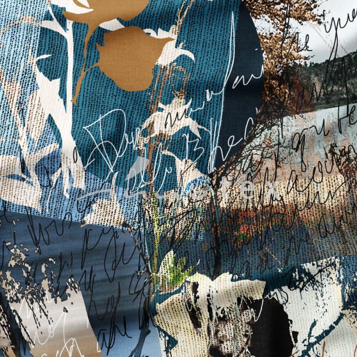 Viskose, Jersey, Stoffe, grafisch, blau, elegant