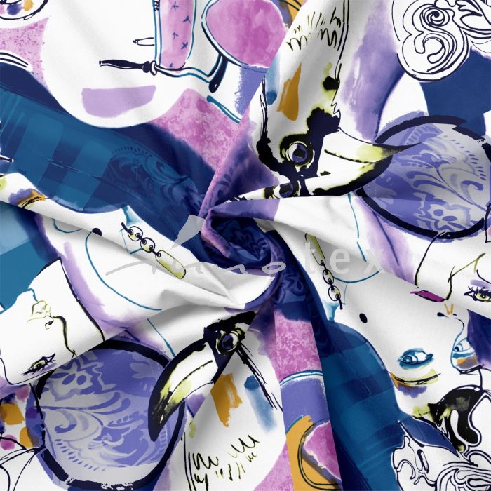 Viskose, Jersey, Stoffe, grafisch, blau, extravagant