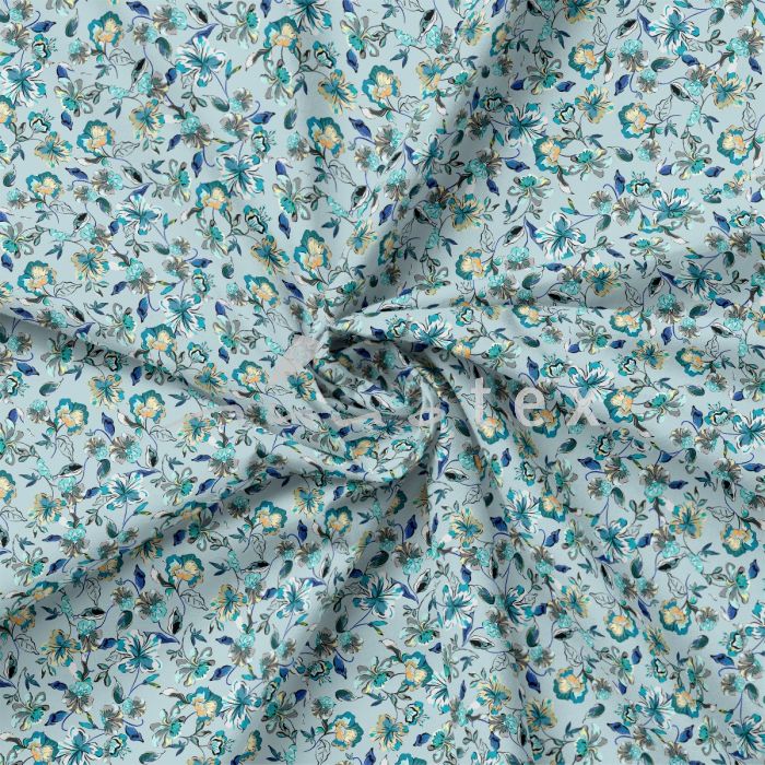 Baumwolle Stoffe, Gewebe, Patchwork, Art. Cosmo, Blumen, himmelblau
