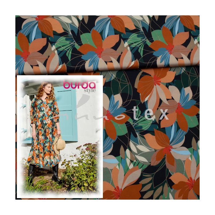 Burda - Modell 104 Kleid, Baumwollstoff abstrakte Blumen