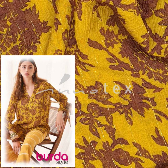 Burda Style - Modell 114 Bluse, Chiffonprint Lurexstreifen
