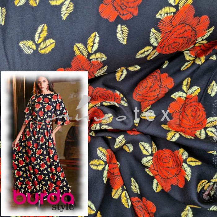 Burda Style, Modell 113 Kleid, Viskosekrepp Rosen