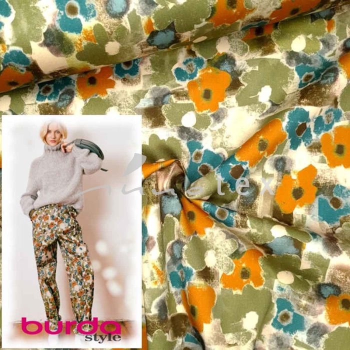 Burda Style, Modell 120 Hose, Baumwoll-Stretch Blumen
