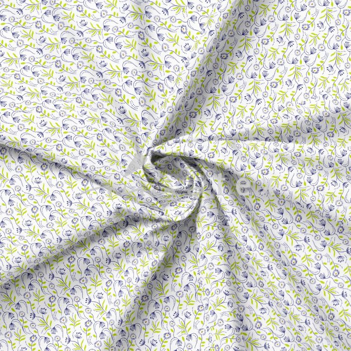 Baumwolle Stoffe, Gewebe, Patchwork, Art. Cosmo, Blumen, grafisch, weiß grüne Blätter