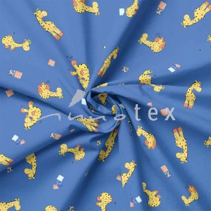 French Terry, Sweatware, fröhliche Giraffe, blau