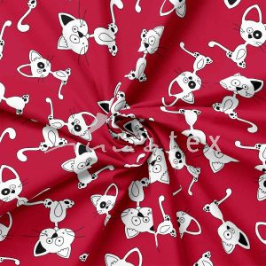 French Terry, Sweatware, freche Katzen, rot