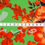 Kreppstoff, Blumenprint grün-rot