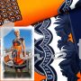 ITALIEN: Krepp, Bordüre, orange-nachtblau