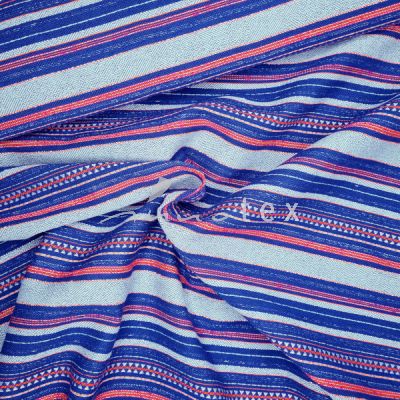 Jacquard-Stoff Streifen blau-rot-grau-silber