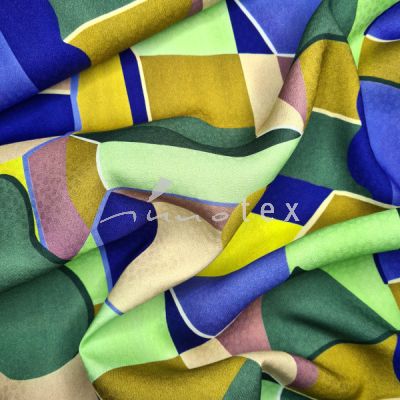 Viskose-Jacquard geometrisch lila-grün