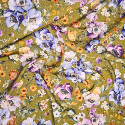 Viskoseprint Blumen Glitzer olivgrün