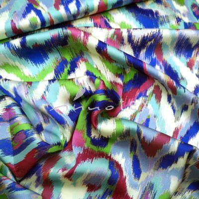 ITALIEN: Satin "Silk Touch", IKAT blau
