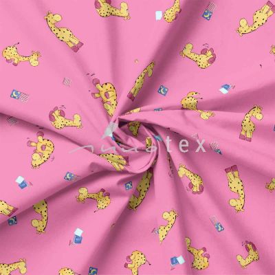 French Terry, Sweatware, fröhliche Giraffe, rosa