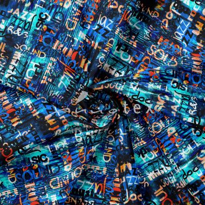 Viskose, Jersey, Stoffe, Graffiti, blau