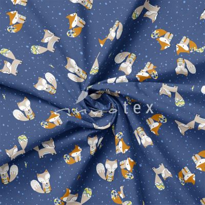 French Terry, Sweatware, Füchse, blau