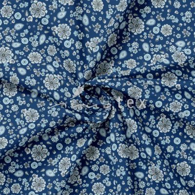 blau, floral, satin
