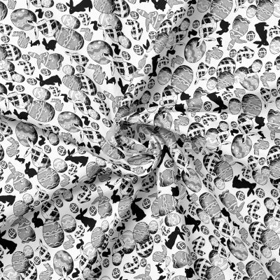 Oster Stoffe, schwarz, weiß, Hasen, Ostereier