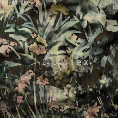 Viskose, Jersey, Stoffe, grün, Pflanzen, Blätter, Blumen