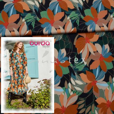 Burda - Modell 104 Kleid, Baumwollstoff abstrakte Blumen