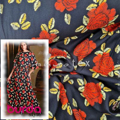 Burda Style, Modell 113 Kleid, Viskosekrepp Rosen